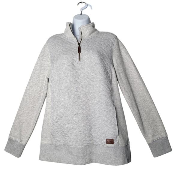 L.L. Bean Women’s M Quilted Quarter Zip Pullover Gray Heather Cotton Blend Fall - Picture 1 of 10